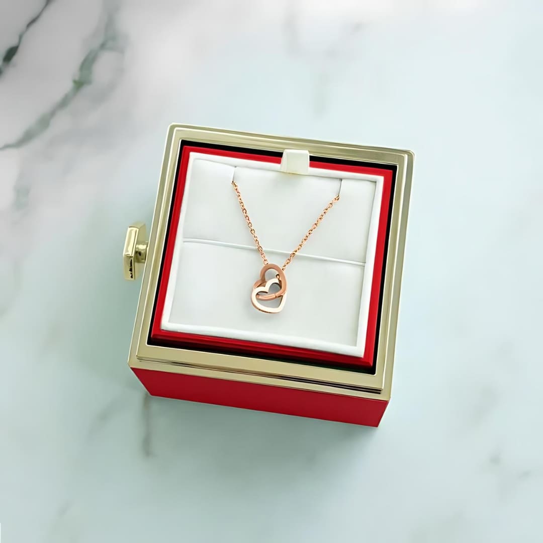 Wieczna Róża & Spersonalizowany naszyjnik w kształcie serca